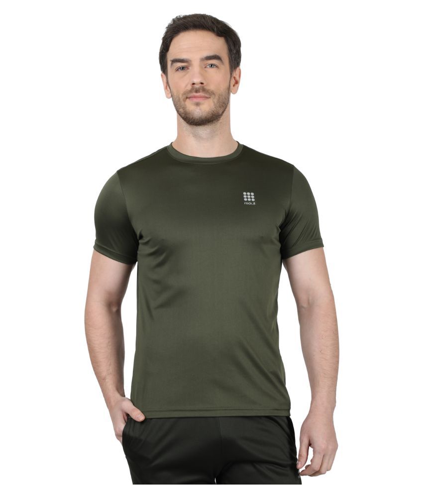    			Rock.it Polyester Green Solids T-Shirt