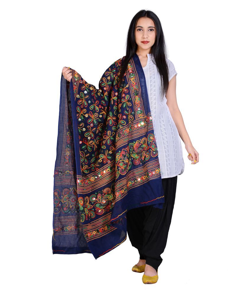     			Raj Blue Cotton Aari Embroidered Dupatta