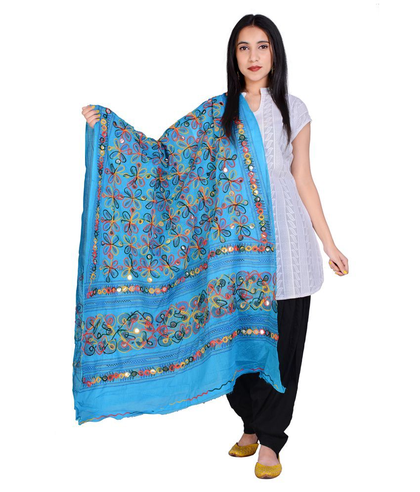     			Raj Turquoise Cotton Aari Embroidered Dupatta