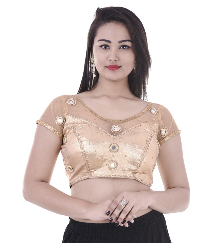 Raj Gold Net Readymade with Pad Blouse