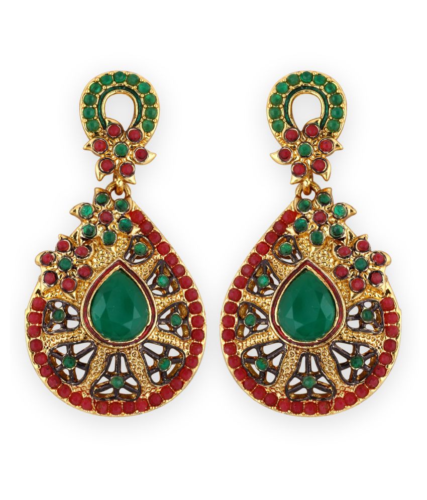     			Spargz Alloy Gold Plated Multicolor Stone Dangler Earring For Women OER_5259