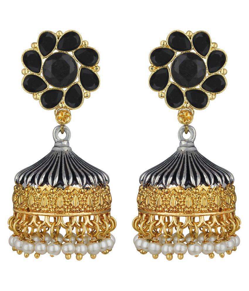     			Spargz Antique Floral Festive Wear Two Tone Plated Black Ruby Jhumki Earring For Women TER_009