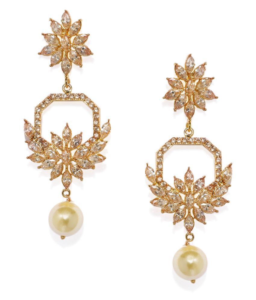     			Spargz Brown Floral Festive Wear Gold Plated Ruby & Pearl Dangle Earring For Women TER_096
