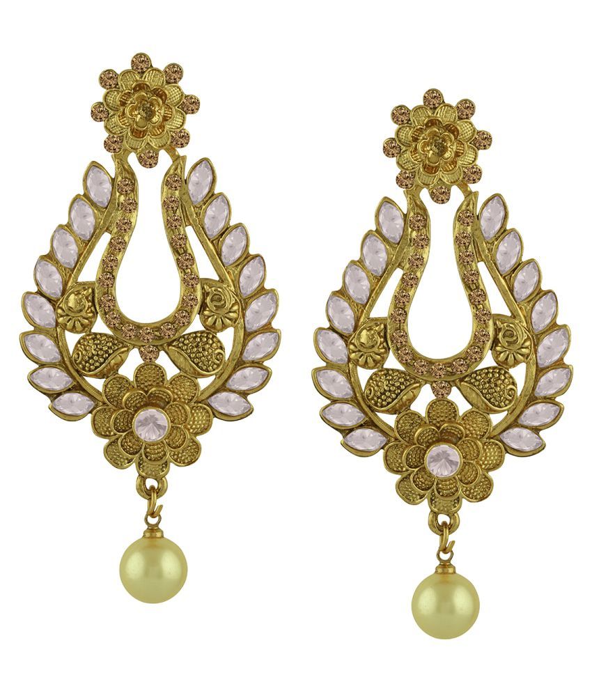     			Spargz Floral Alloy Gold Plated AD Stone & Pearl Chandelier Earring For Women TER_303