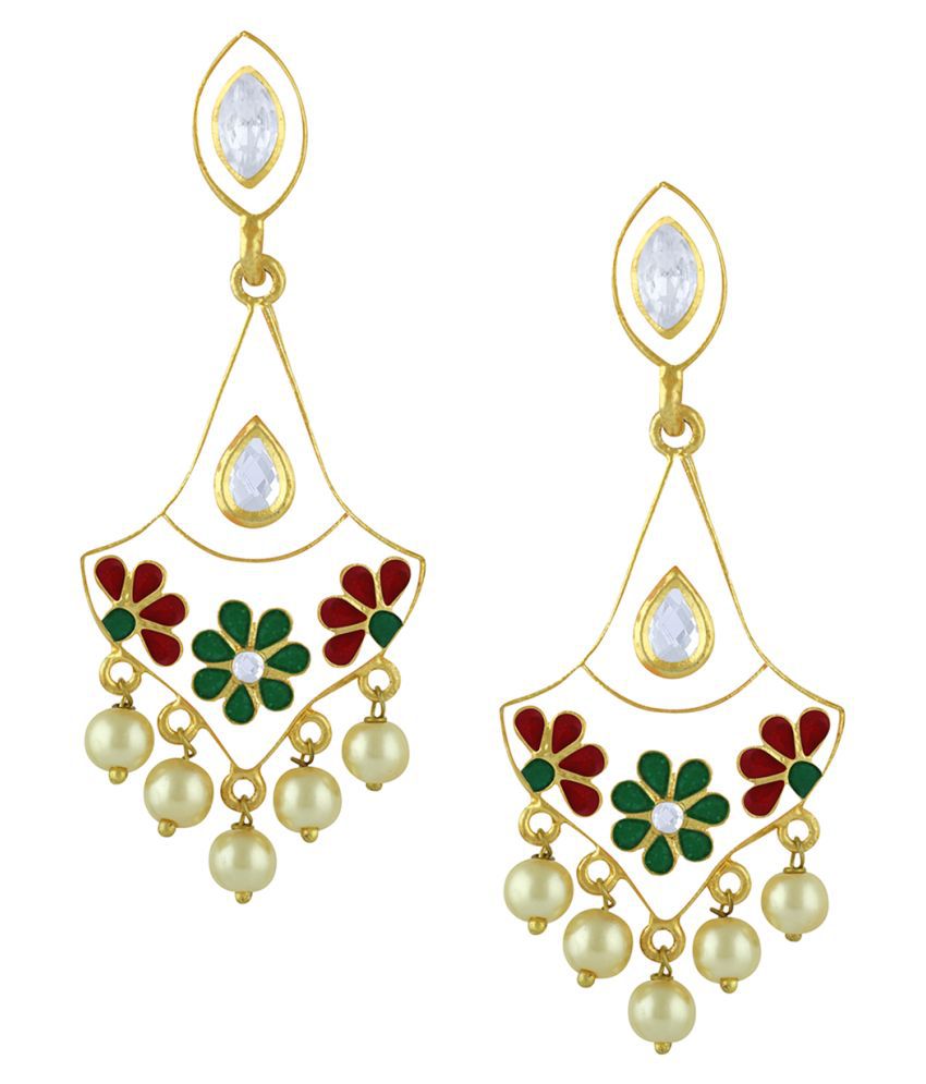     			Spargz Meenakari Festive Gold Plated AD Stone & Pearl Dangle Earring For Women AIER_1721