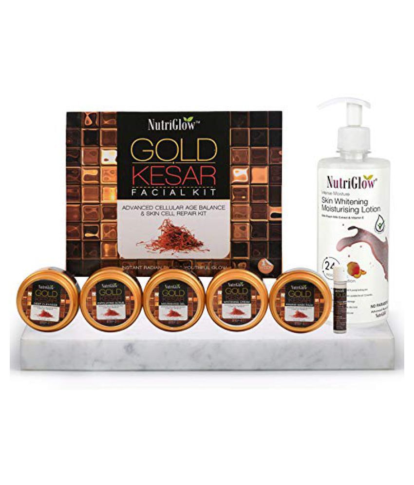     			Nutriglow Gold Kesar Facial Kit (260gm) and Skin Whitening Lotion (500ml) Facial Kit g Pack of 2