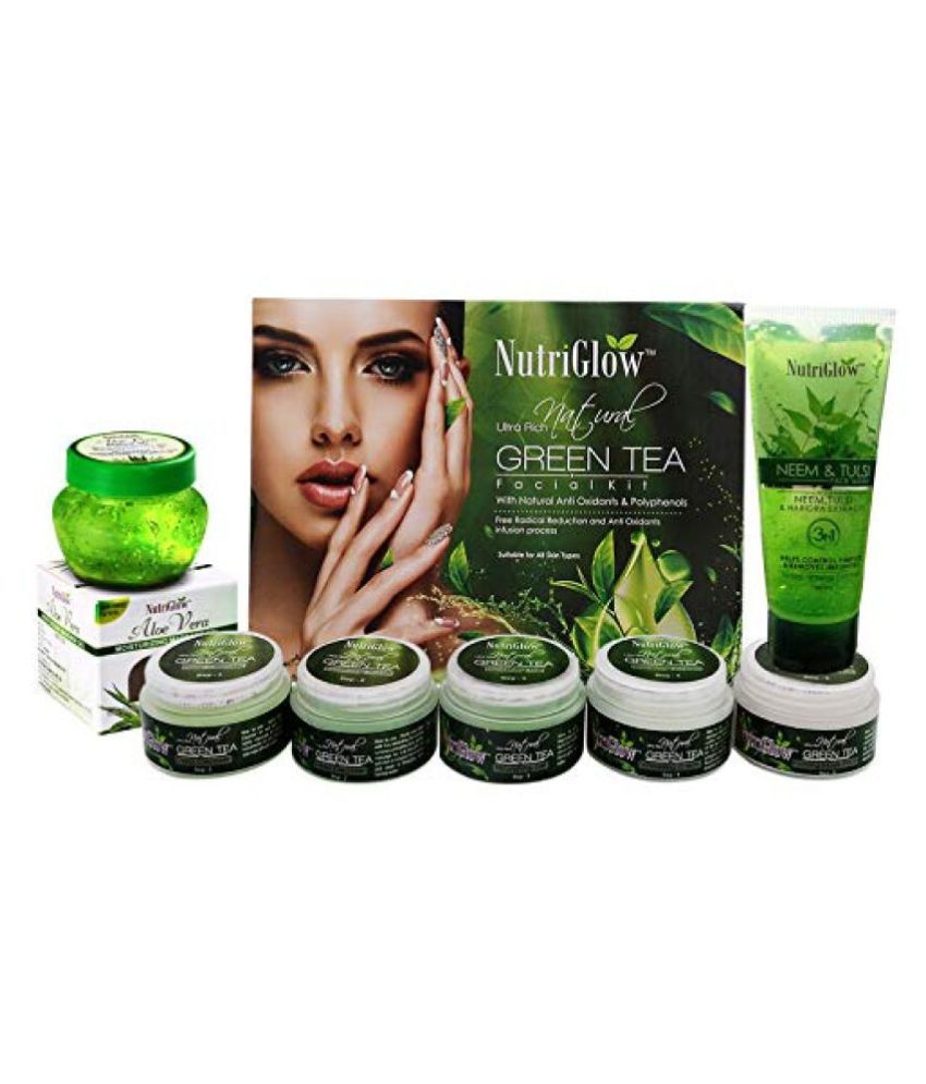     			Nutriglow Green Tea Facial Kit (250gm)+ Aloe Vera Gel (100gm) & Face Wash (65ml) Facial Kit g Pack of 3
