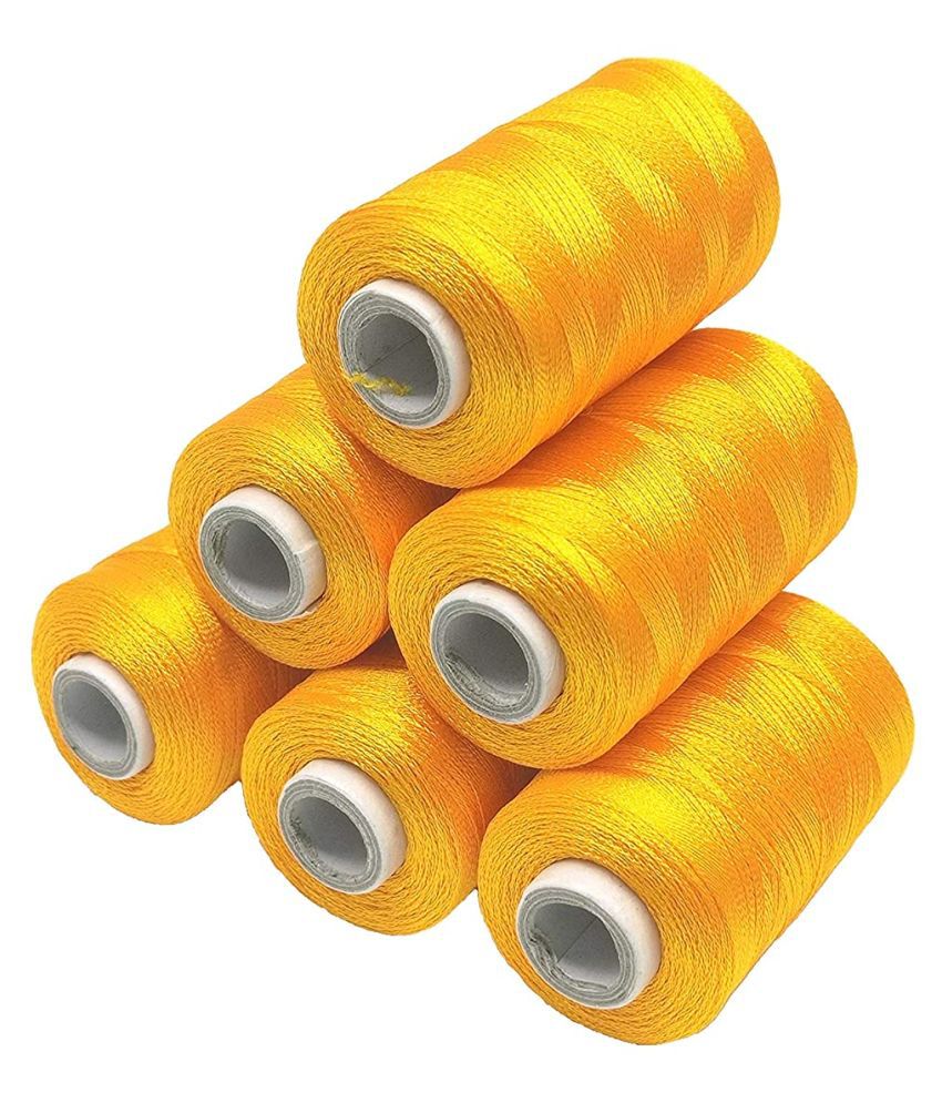     			PRANSUNITA Silk ( Resham ) Twisted Hand & Machine Embroidery Shiny Thread for jewelry designing, embroidery, art & craft, Tassel Making, Fast Color, Pack of 6 spool x 300 mts each, Color- Golden Yellow