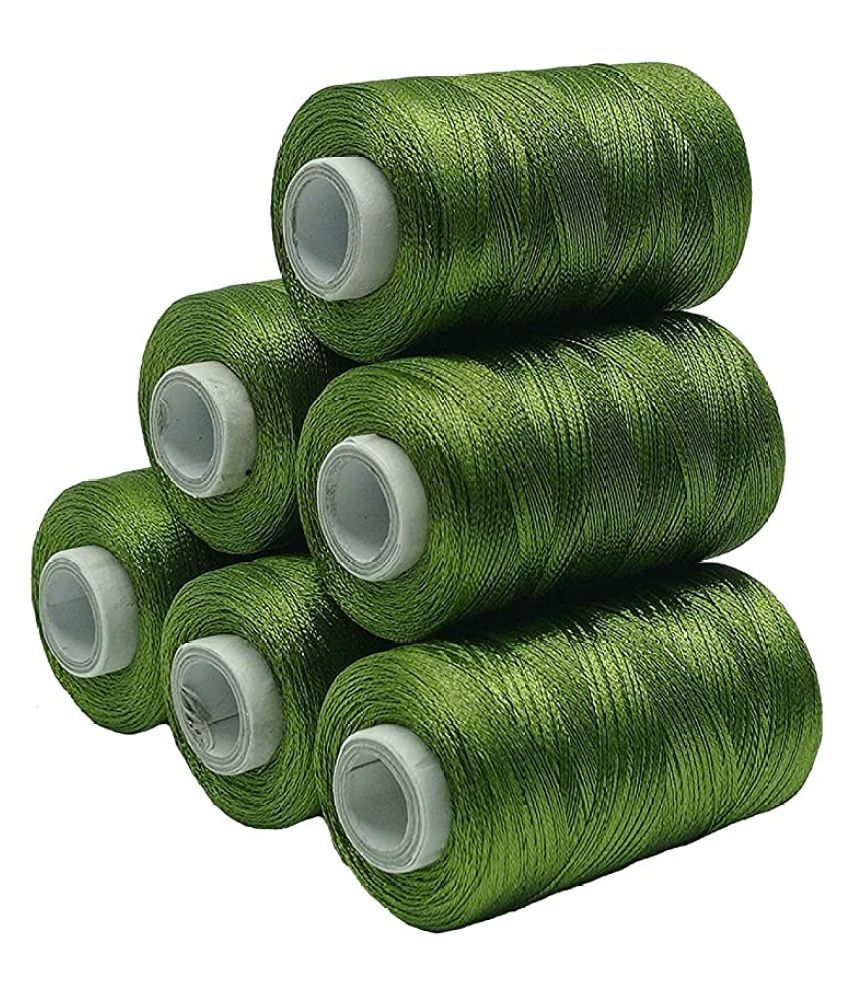     			PRANSUNITA Silk ( Resham ) Twisted Hand & Machine Embroidery Shiny Thread for jewelry designing, embroidery, art & craft, Tassel Making, Fast Color, Pack of 6 spool x 300 mts each, Color- Mehndi (ARMY GREEN)