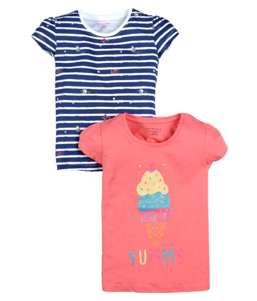     			Plum Tree Girls Ice Crean Print  T-shirt( Pack of 2)