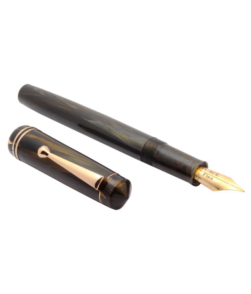    			Srpc Stylish Click Aristocrat Marble Fountain Pen 3in1 Ink Filling System Flex Nib With Golden Trims - Brown