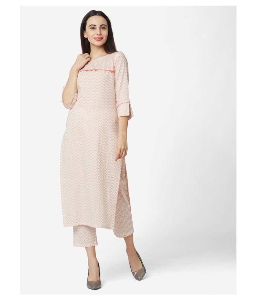     			Aarrah Off White Cotton Straight Kurti