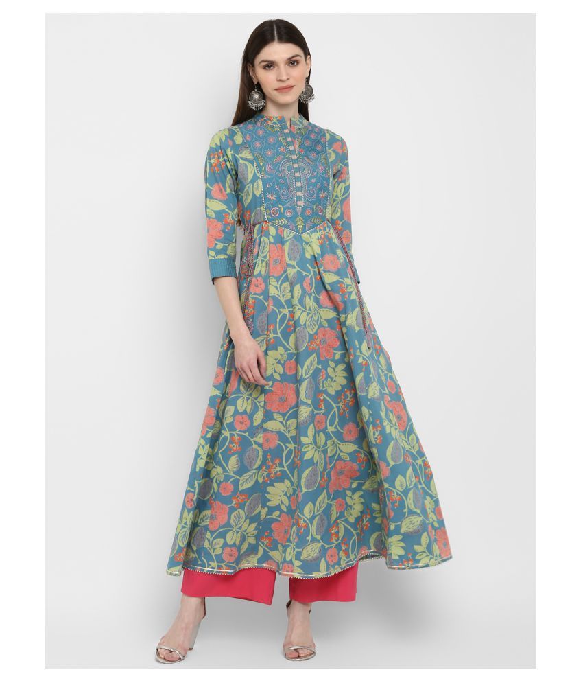     			Vbuyz Turquoise Cotton Anarkali Kurti