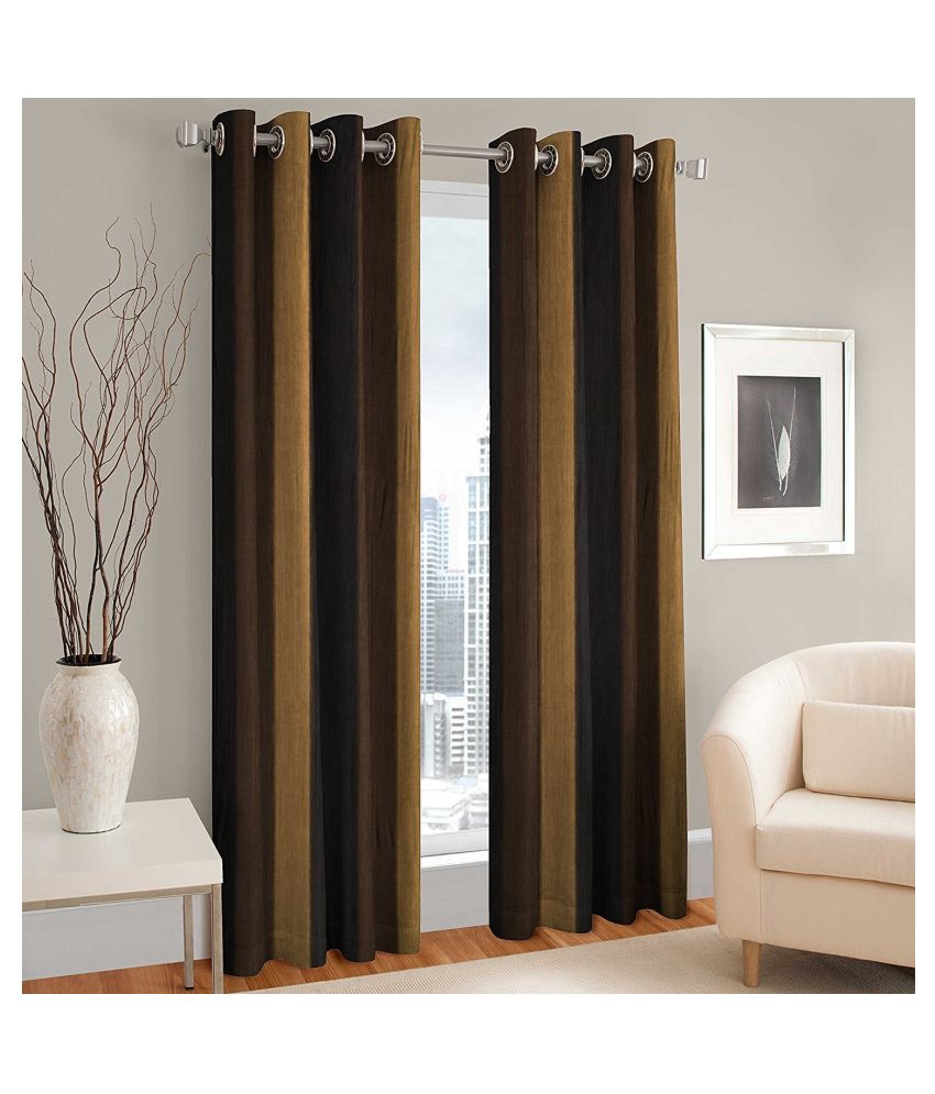     			Koli collections Set of 2 Door Semi-Transparent Eyelet Polyester Curtains Brown