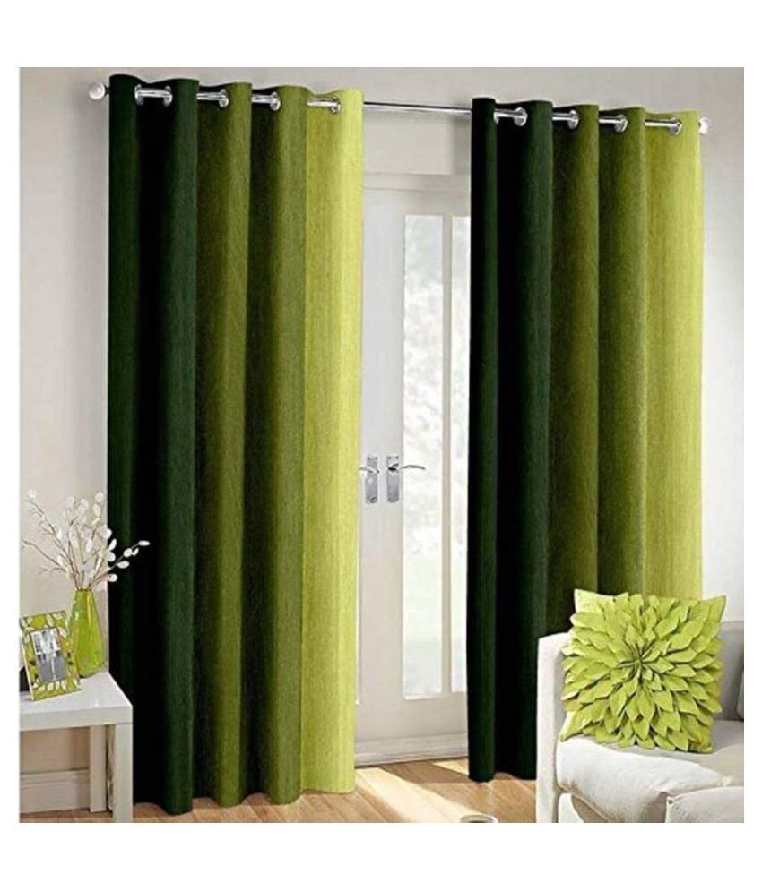     			Koli collections Set of 2 Door Semi-Transparent Eyelet Polyester Curtains Green