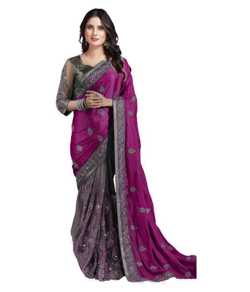     			Darshita International Grey,Purple Net Saree