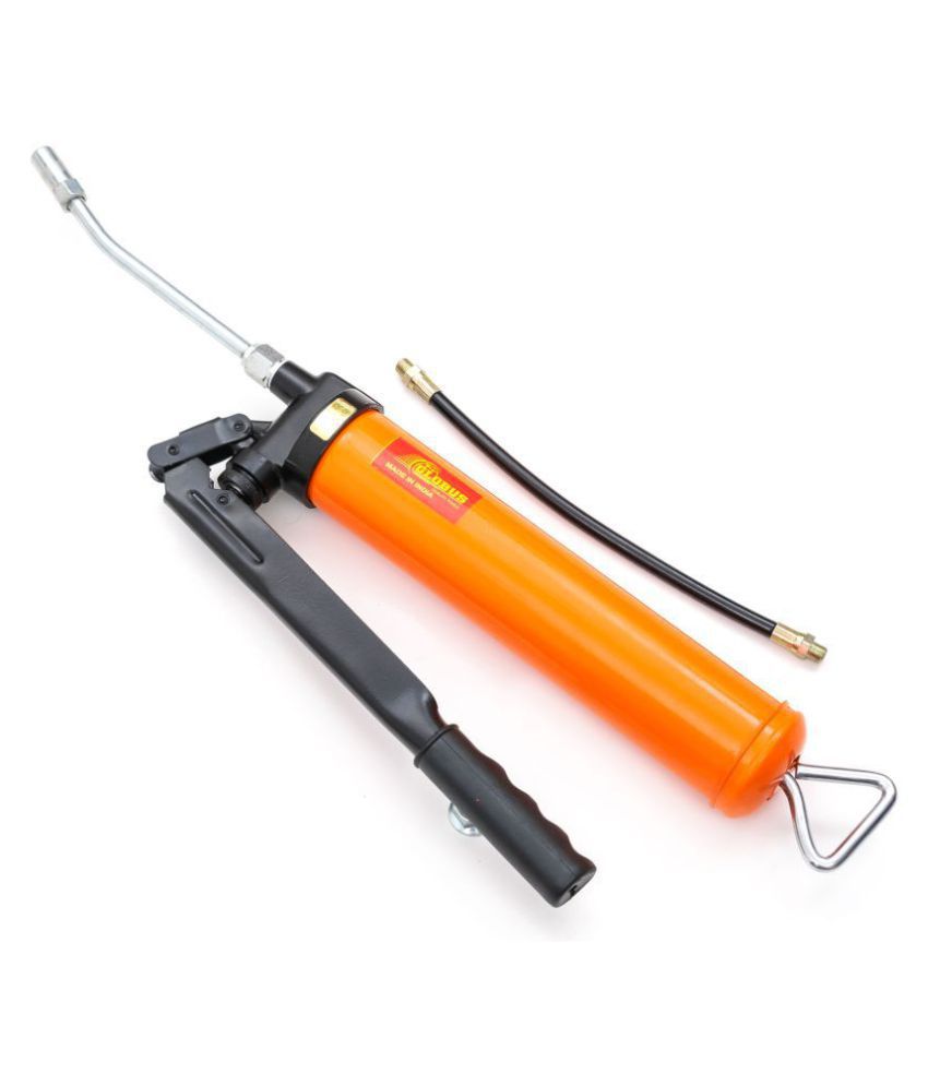GLOBUS STEEL GREASE GUN 15 OZ HEAVY DUTY WITH FIX AND FLEXIBLE SPOUT.