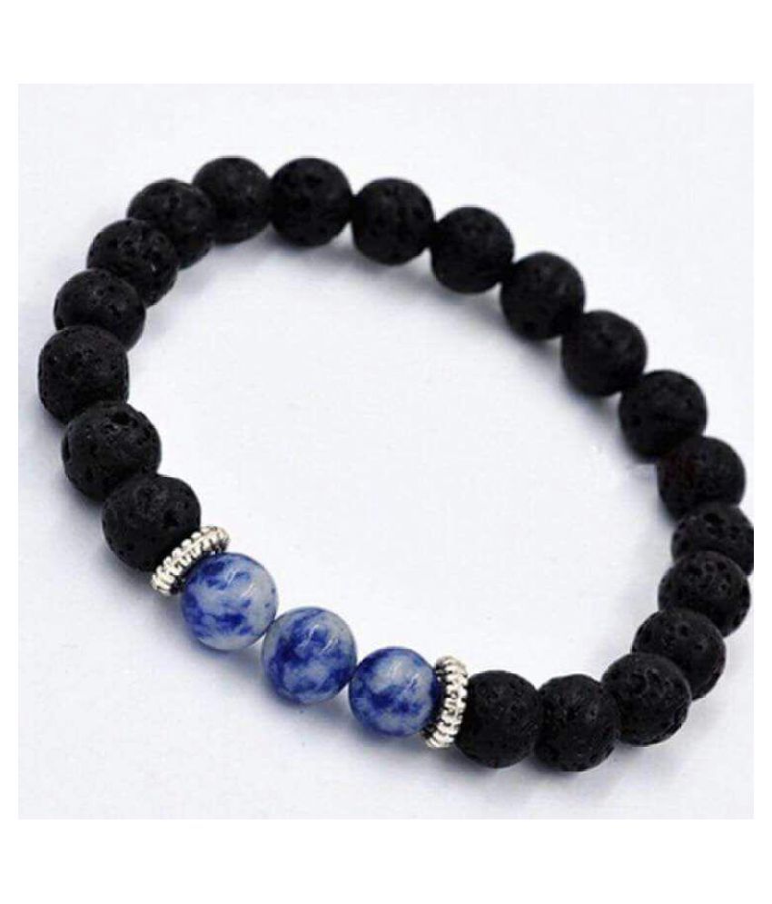     			8mm Black Lava With Blue Sodalite Natural Agate Stone Bracelet
