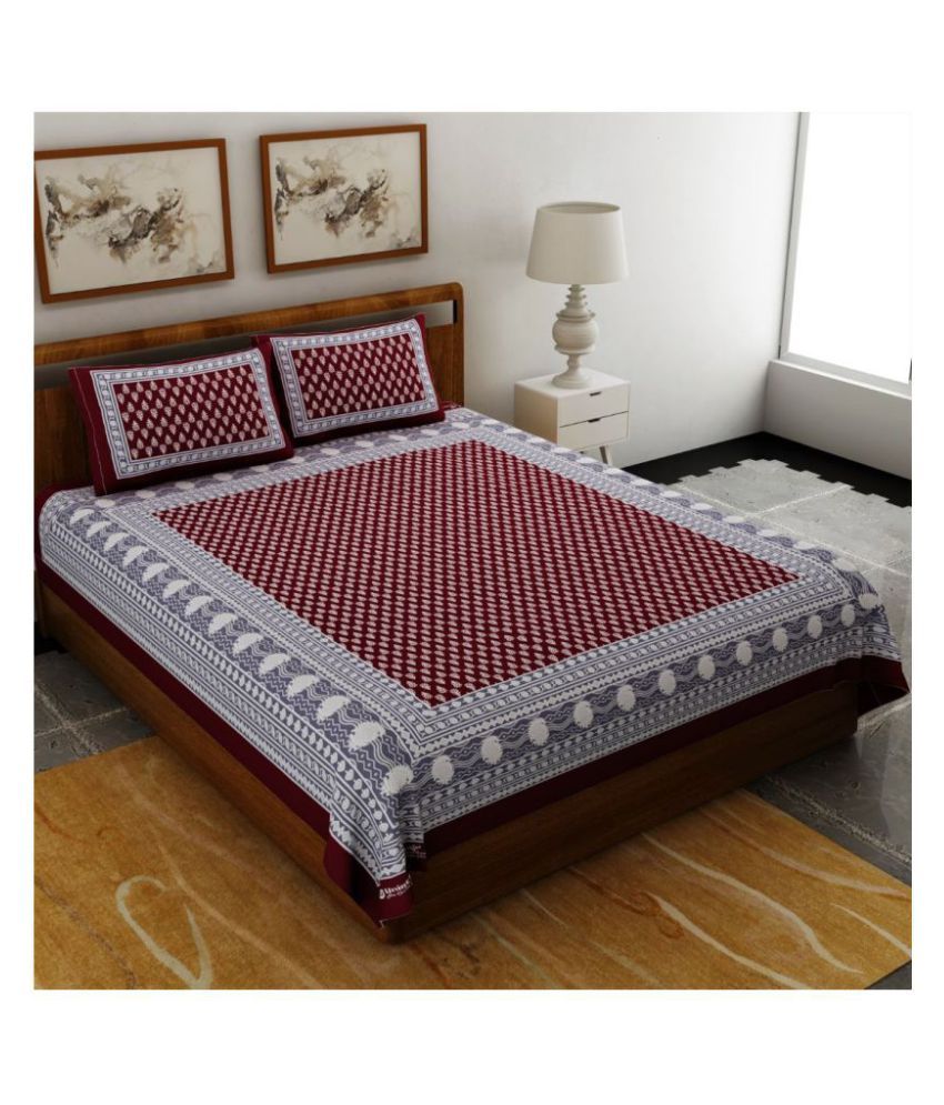     			Uniqchoice - Maroon Cotton Double Bedsheet with 2 Pillow Covers