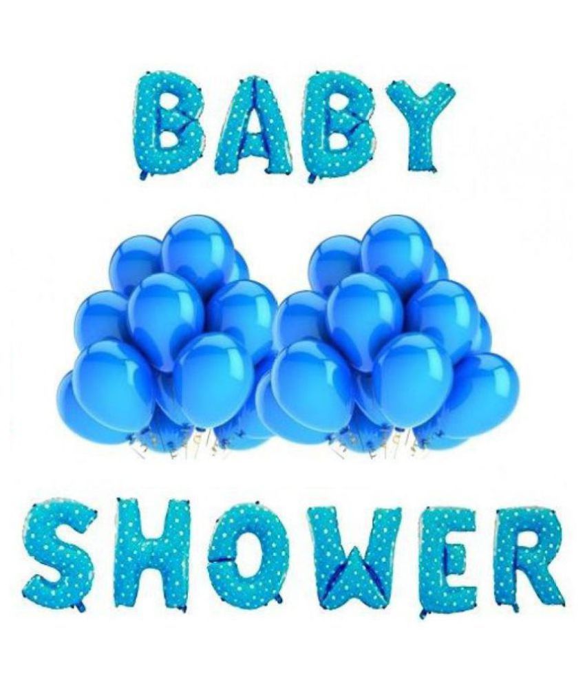     			Pixelfox Solid BABY SHOWER Letters Foil Balloons (Dotted Blue) + 30 Party Decoration Balloons (Blue)