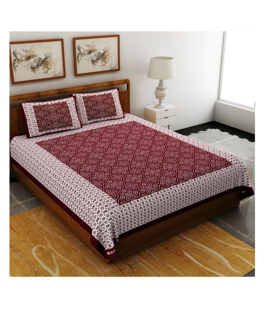    			Uniqchoice - Maroon Cotton Double Bedsheet with 2 Pillow Covers