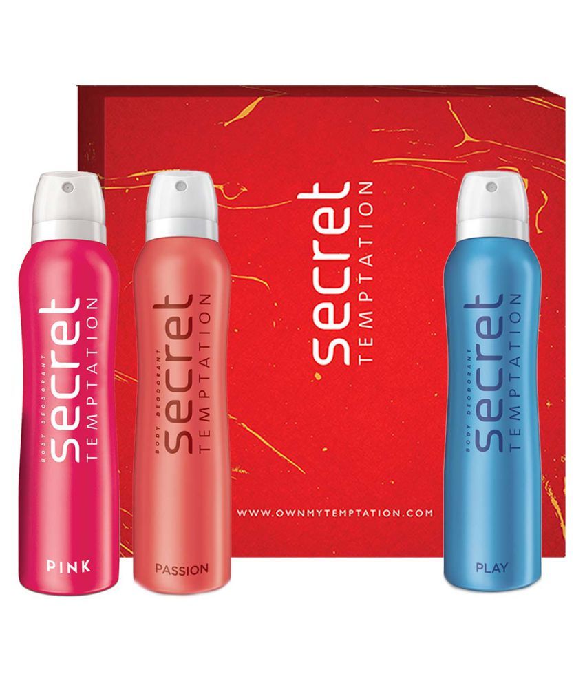     			secret temptation Gift Box with Passion, Play and Pink Deodorant, Pack of 3 (150ml each) Deodorant Spray - For Women (450 ml, Pack of 3)