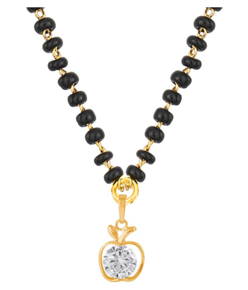     			Fashionable Mangalsutra Gold Plated Cubic Zircon Pendant With Black Beaded Golden Chain