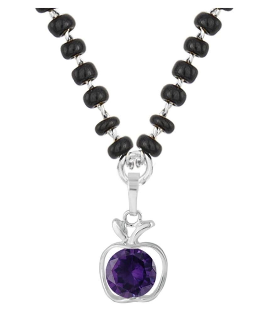     			Fashionable Mangalsutra Silver Plated Cubic Zircon Purple Solitaire Pendant and Black Beaded Chain