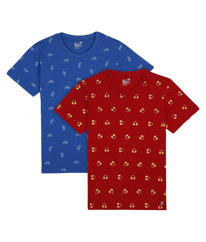     			Boys Antiviral & Antibacterial protection Red & R.Blue Printed T-Shirt Pack of 2