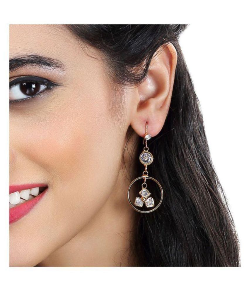     			Asmitta Stunning Hanging Gold Plated Round Shape Three Square Earring For Women