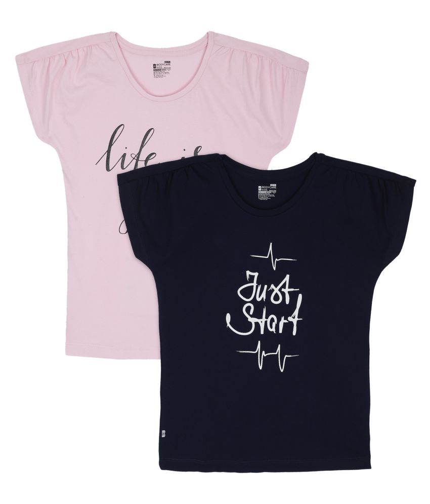     			Girls Antiviral & Antibacterial protection Navy & Baby Pink T-Shirt Pack of 2