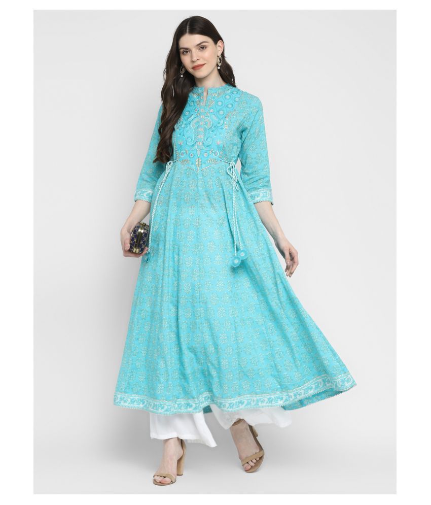     			Vbuyz Turquoise Cotton Anarkali Kurti