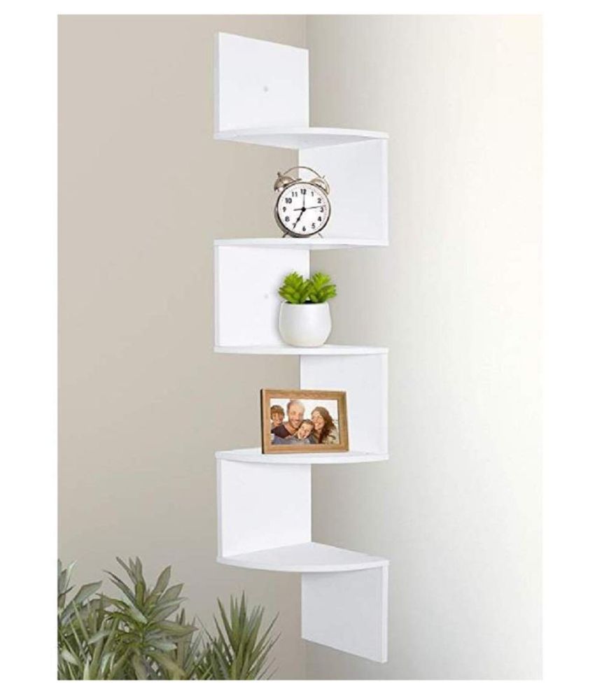 Surya Wood Art 5 Tier White Zigzag Corner Wall Mount Shelf Unit for Home Décor Unit Shelves