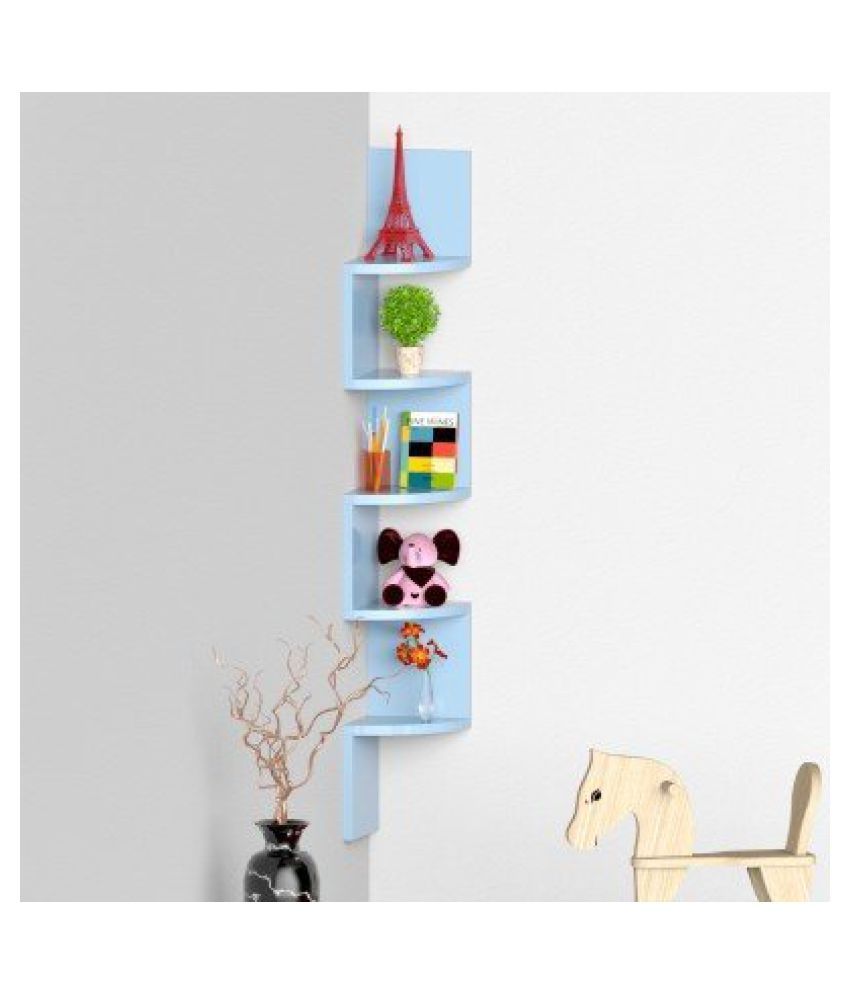 Surya Wood Art Wooden Fancy Zigzag Wall Mount Floating Corner Wall Shelf Blue