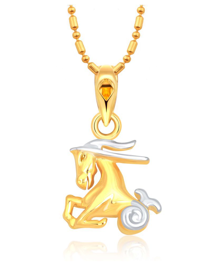     			Vighnaharta Zodiac sign CAPRICORN (Makar Rashi) Gold and Rhodium Plated Alloy Pendant for Men and Women -[VFJ1271PG]
