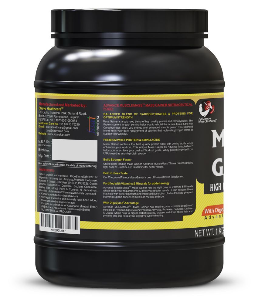 Advance MuscleMass Mass Gainer Enzyme Blend with Shaker ( 700ml ) 1 kg Mass Gainer Powder: Buy 