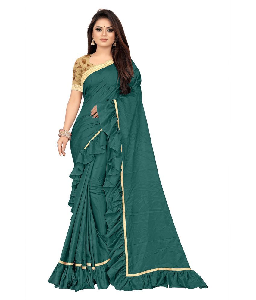     			Anjaneya Sarees Green Vichitra Silk Saree