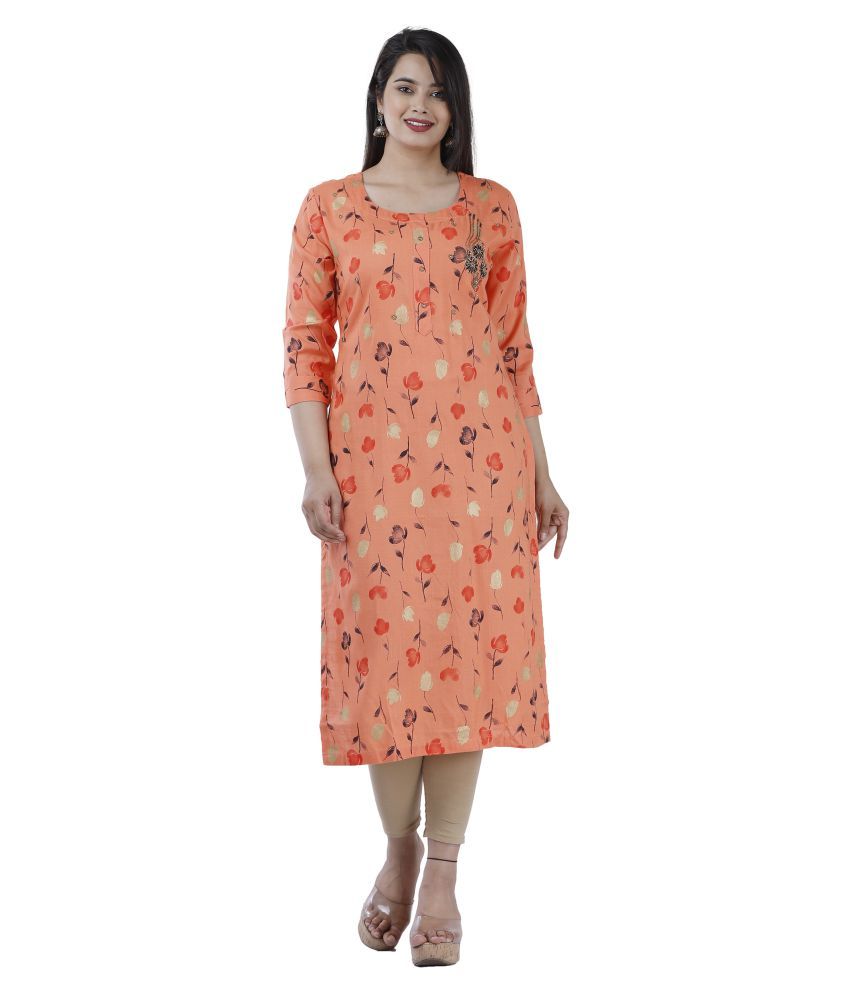     			HIGHLIGHT FASHION EXPORT Peach Rayon Straight Kurti