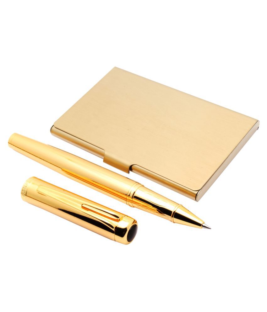     			Ledos Dikawen Captain 18 CT Gold Plated Roller ball Pen With Golden ATM Card Holder Gift Set