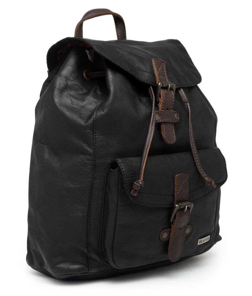 Beaver Black Pure Leather Backpack - Buy Beaver Black Pure Leather ...