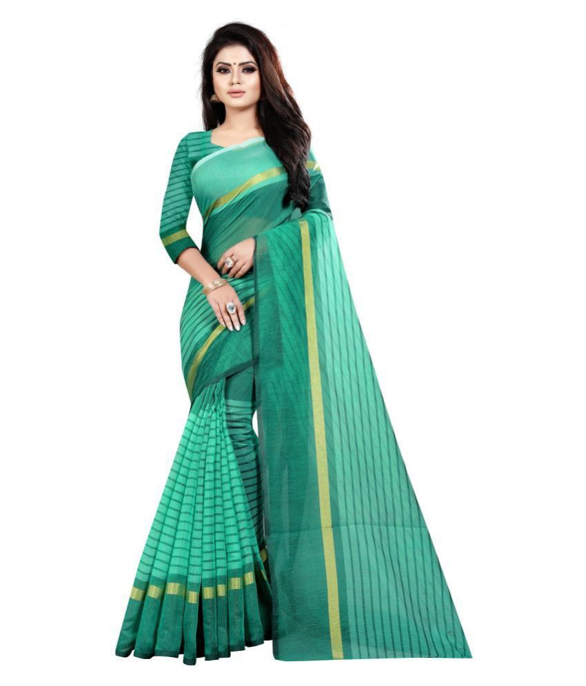     			Aika Green Cotton Silk Saree