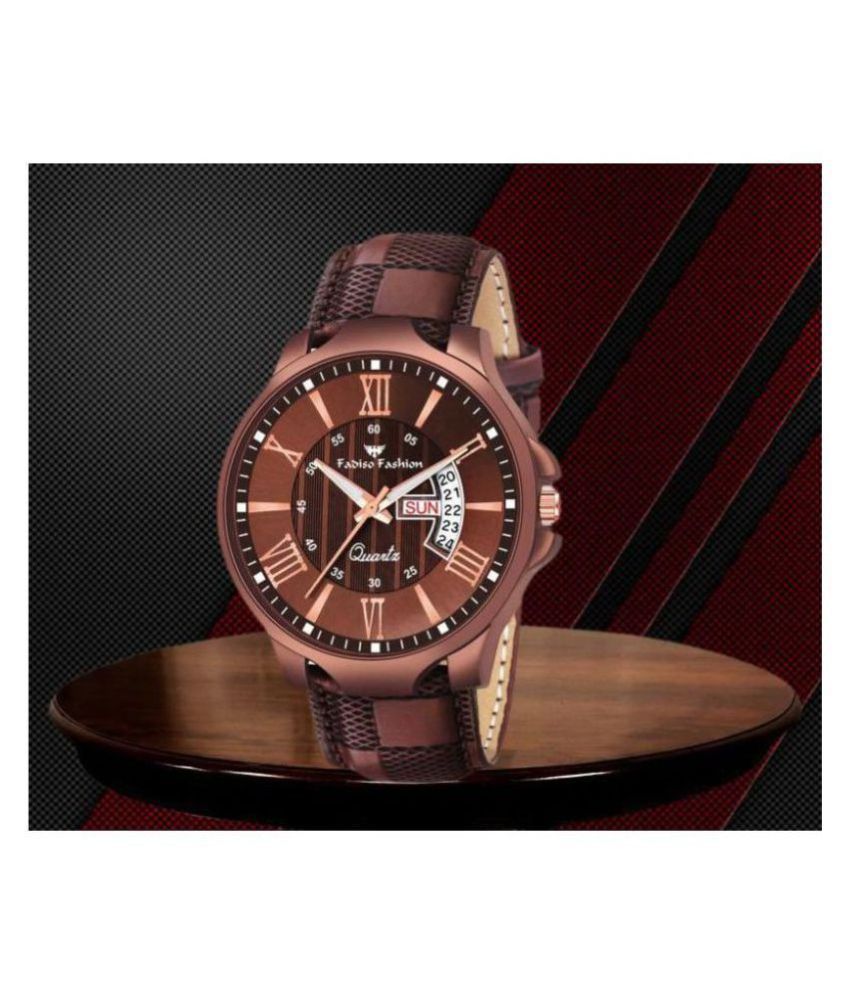 Fadiso Fashion FF6411- Brown Leather Analog Men's Watch