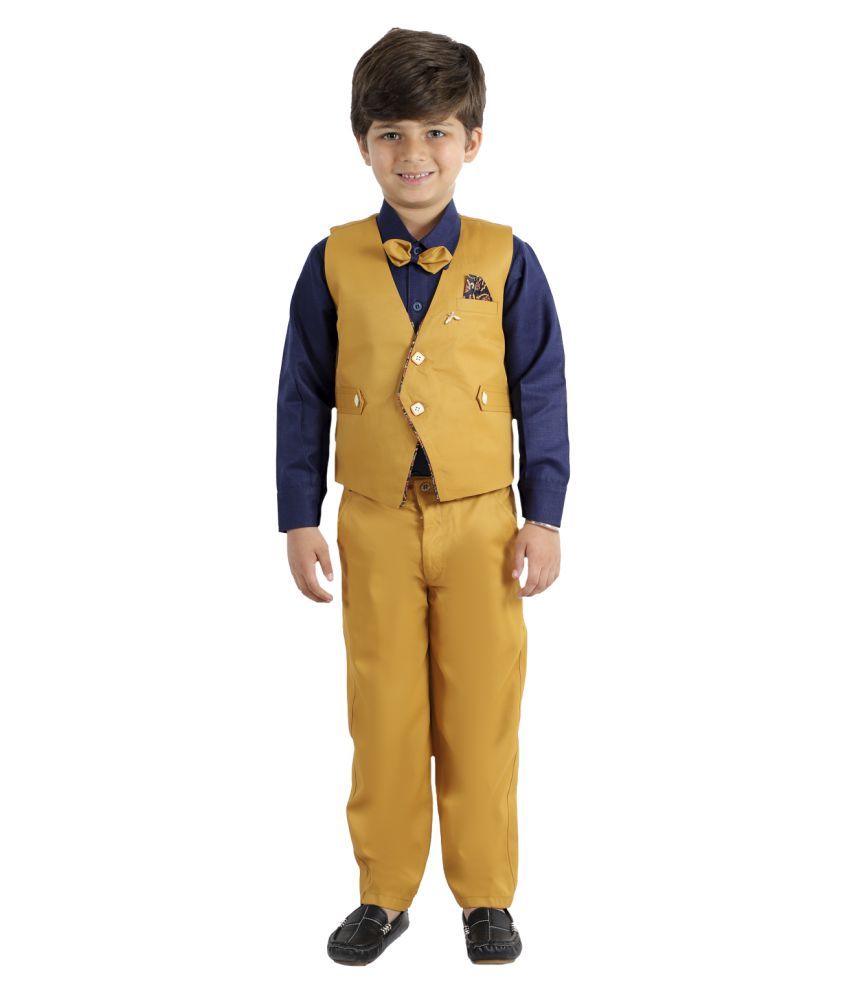     			Fourfolds Pack of 1 Boys Cotton Blend Shirt & Pants ( Yellow )