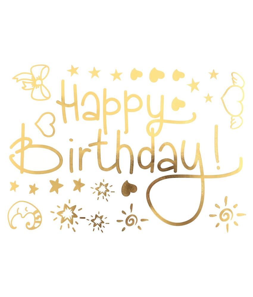 gold happy birthday sticker dixie calligraphy letter design party