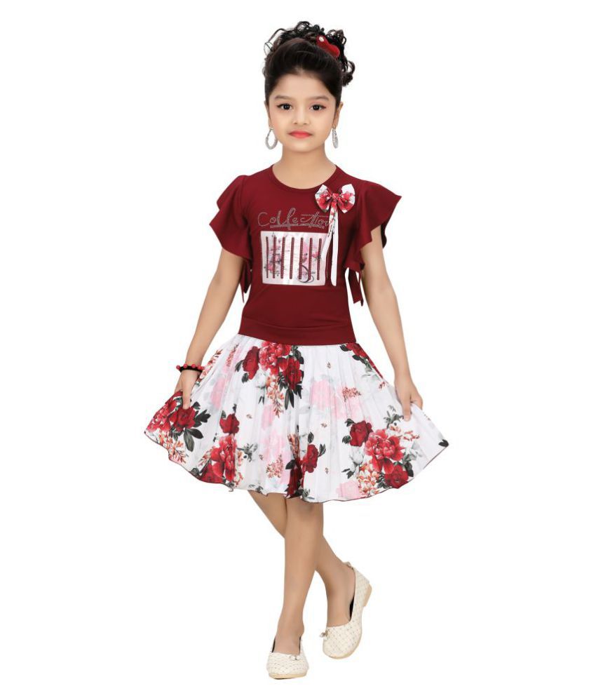     			Arshia Fashions - Maroon Cotton Blend Girl's Top With Skirt ( Pack of 1 )