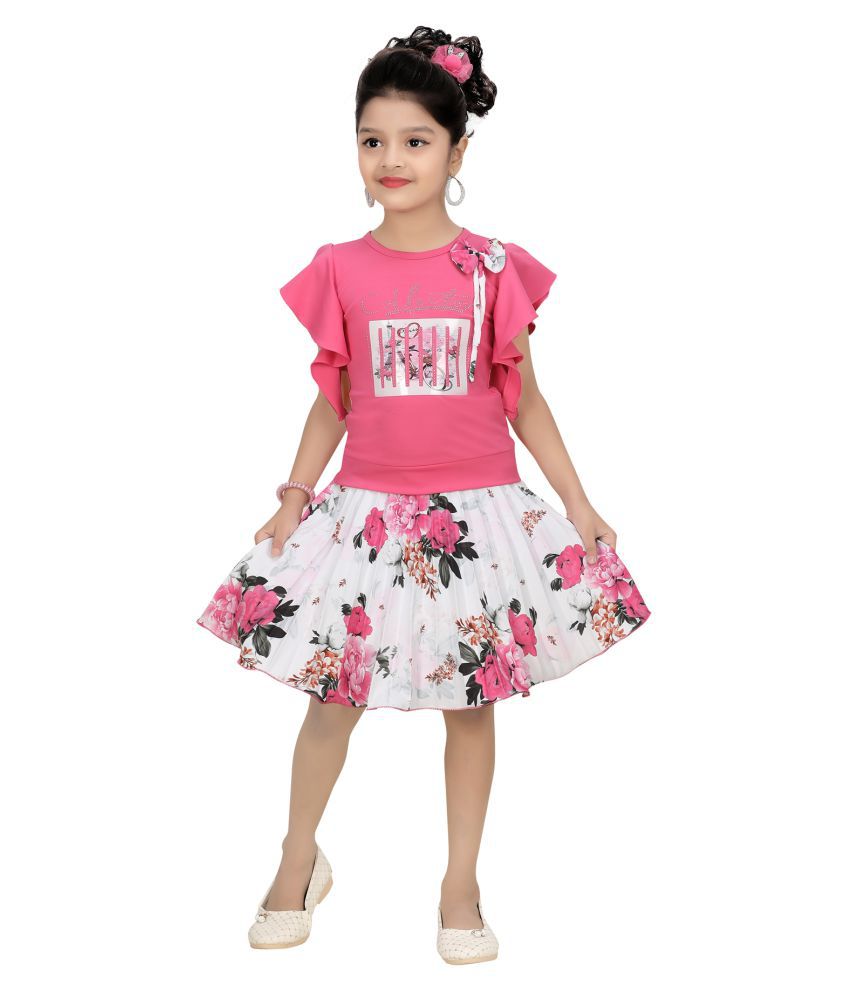     			Arshia Fashions - Pink Cotton Blend Girl's Top With Skirt ( Pack of 1 )