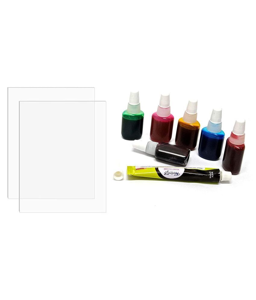 PRANSUNITA Glass Painting Kit Acrylic Glass Sheet A4 Size 2 No’s, Fevicryl Glass Color 10 ml