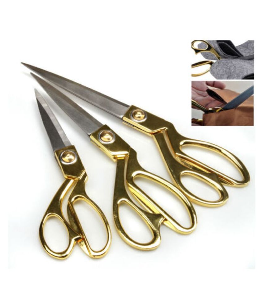     			Dkuy Beautiful Golden Handle Scissors 8.5" 9.5" 10.5" inch For cutting clothes and Fabrics ( SET OF 3)