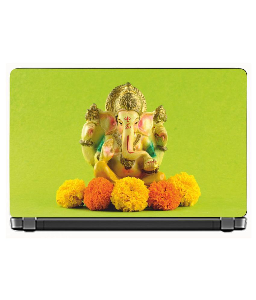     			KALARKARI Laptop Skin Lord Ganesh JI with flower Premium Matte vinyl HD printed Easy to Install Laptop Skin/Sticker/Decal/Vinyl/Cover for all size laptops upto 15.6