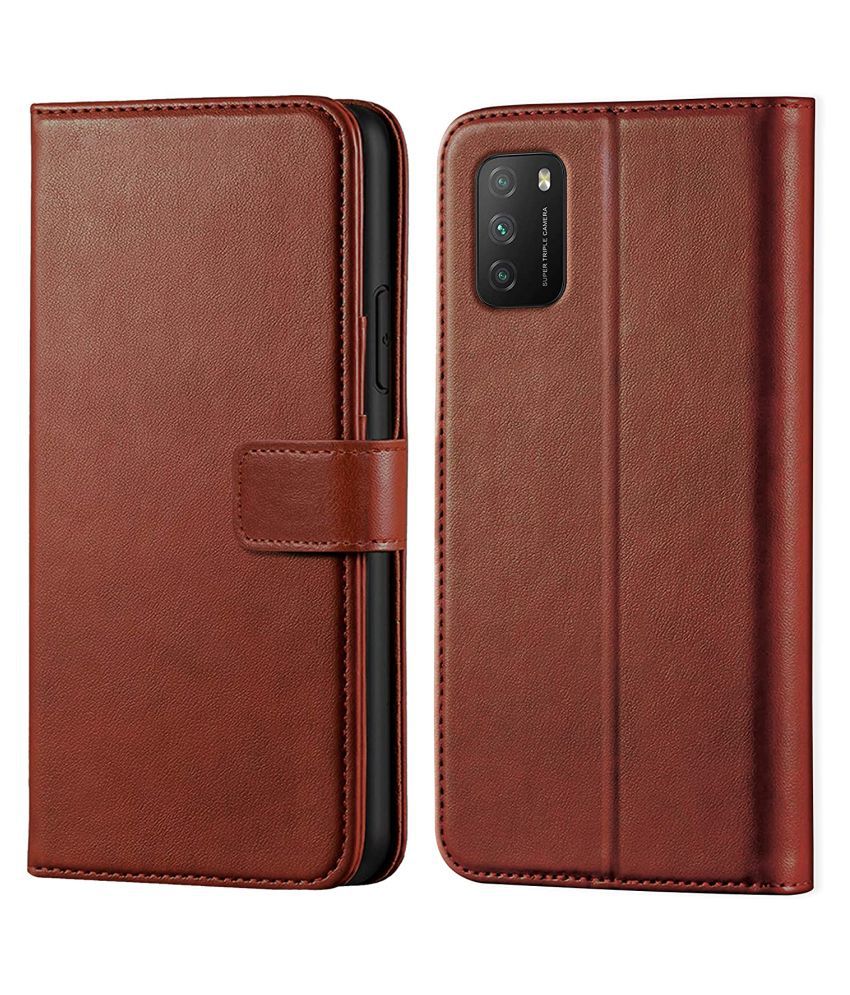     			Xiaomi Poco M3 Flip Cover by NBOX - Brown Viewing Stand and pocket